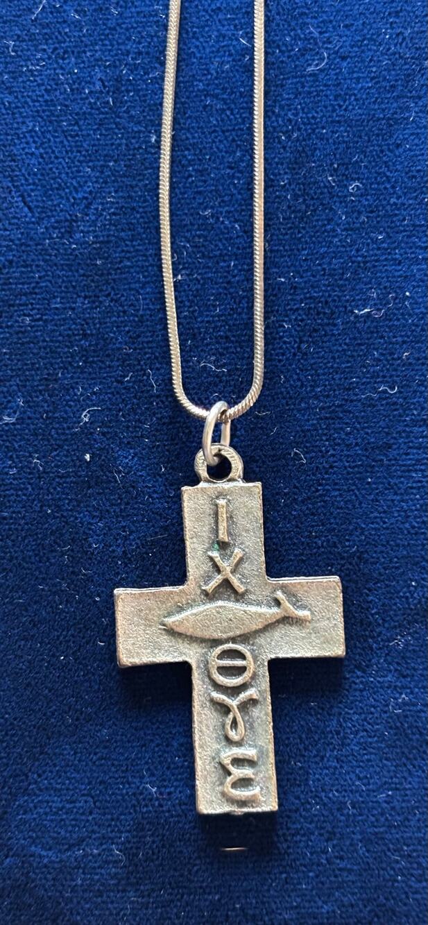 Vintage Christian Ichthys Cross Pendant Necklace 800 Silver Jesus Fish